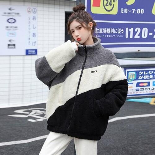 Autumn and winter wild Korean version of loose stitching lamb wool polar fleece coat female student ins