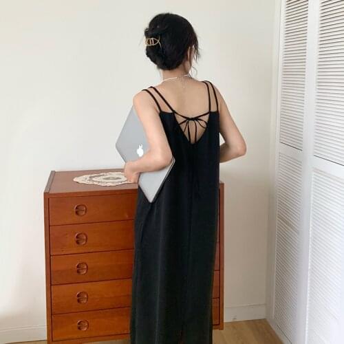 Backless Midi Dress Summer Slip Dress for Women 2021 Fairycore Clothes Clothing Sexy Korean Fashion Beach Halter Black Dress