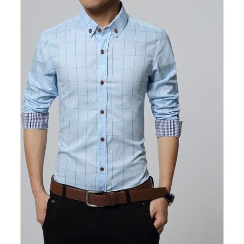 Casual Men Shirt Social Plus Size M-5Xl New Autumn Fashion Brand Men Clothes Slim Fit Men Long Sleeve Shirt Men Plaid Cotton
