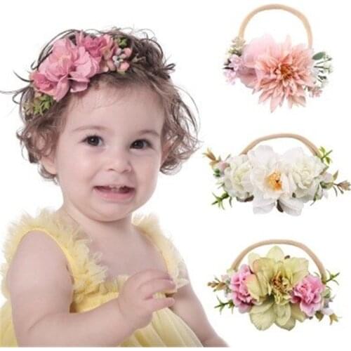 Baby Artificial Flower Headbands for Girls Newborn Hair bands Nylon Elastic Toddler Handmade Floral Infant Hair Bands