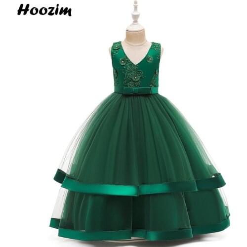 Luxury Green Tulle Applique Elegant Pageant And Evening Long Gress Girls 4 To 13 Year Formal Gray Prom And Wedding Party Dresses