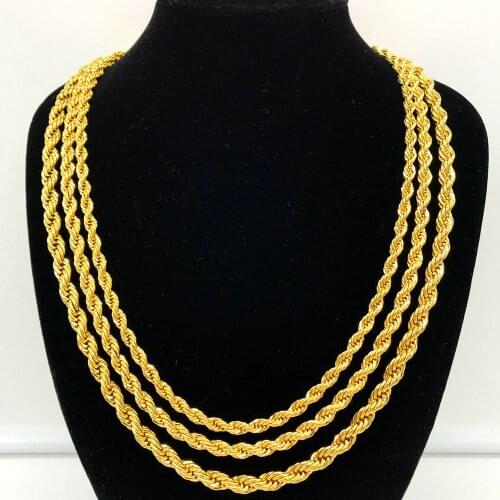Luxury 24K Gold Filled Solid Twisted Chain Men Women Jewelry Fashion Punk Style 5MM 6MM 7MM Full Size for Your Choice