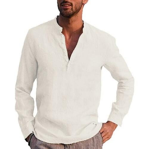 Vintage Shirts For Men Fashion Men Casual Stand Collar Solid Shirt Long Sleeve Pocket Cotton Shirt Tops Summer Male Streetwear