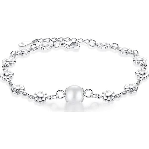 925 Sterling Silver Bloom Plum Flower Bracelets With Pearl 925 Sterling Silver Hand Jewelry For Girl Gifts S-B261