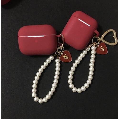 Silicone Earphone Cover For Apple AirPods Pro Case Cute Pearl bracelet Love heart Rose keyring Headphone case For Air pods 1 2