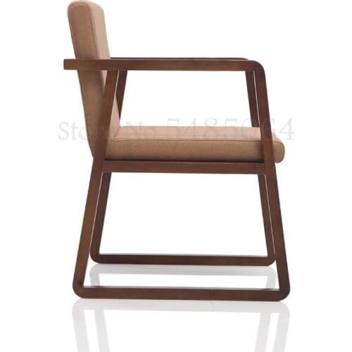 Nordic Solid Wood Dining Chair Coffee Restaurant Lounge Chair Hotel Conference Chair Study Modern Fabric Back Armchair