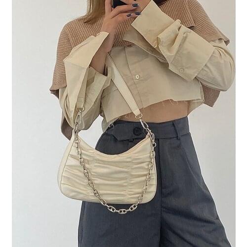 Folded chain armpit bag baguette bag 2021 new all-match niche texture messenger bag