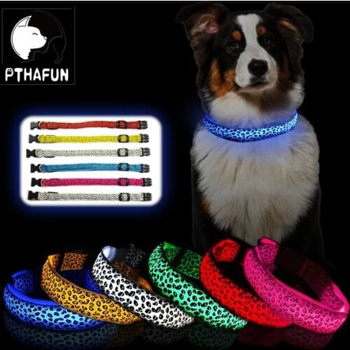 Dog Collar Leopard Style LED Luminous Adjustable Glow Collar For Display The Position Safety Of The Dogs When Traveling At Night
