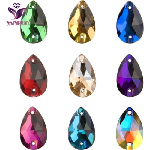 YANRUO Teardrop Sew-on Rhinestones Glass Crystal Stone Sewing Embroidery Clothes Accessories Stones For DIY Wedding Dress Decor