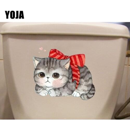 YOJA 21.9*18.6CM Butterfly-Knotted Cat Childern Bedroom Wall Sticker Toilet Decor Decals T1-0127