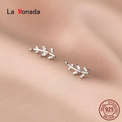 La Monada Fashion Womens Earrings Silver 925 Leaf Ear Piercing 925 Silver Earrings For Women Leaves Silver Stud Earrings Small