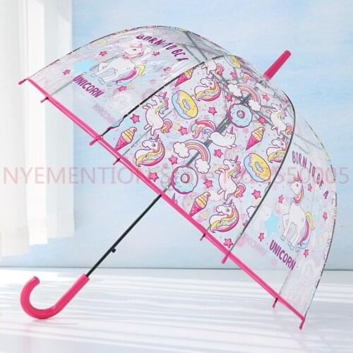 Simple fashion weatherproof lovely unicorn children long handle transparent umbrella 40pcs