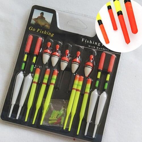 1 set (15Pcs) Vertical Buoy Sea Fishing Floats Assorted Size for Most Type of Angling with Attachment Rubbers Fishing Lures