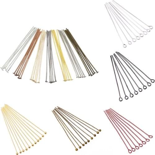100-200Pcs/Lot Gold Eye Head Pins 16 20 25 30 35 40 45 50 mm Metal Eye Pins Connector For Diy Earrings Jewelry Making Findings