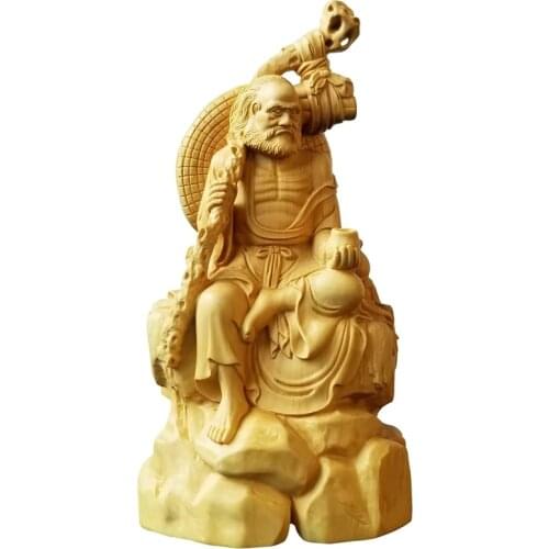 18CM Dharma Zen Italian Lohan Chinese Culture Craft Decoration Character Sculpture Hand wood ornament