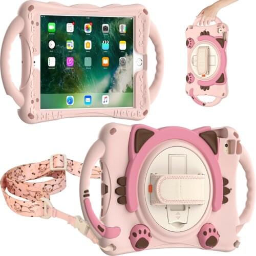 3D Cartoon Cat Silicone Shockproof Cover with Strap Rotating Kickstand For Samsung Galaxy Tab A7 Lite 8.7 Inch SM-T220 T225 2021