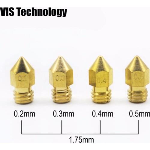 10pcs/lot 3D printer nozzle 0.2/0.3/0.4/0.5mm J-head extrusion nozzle For 1.75mm Filament MK8 nozzle