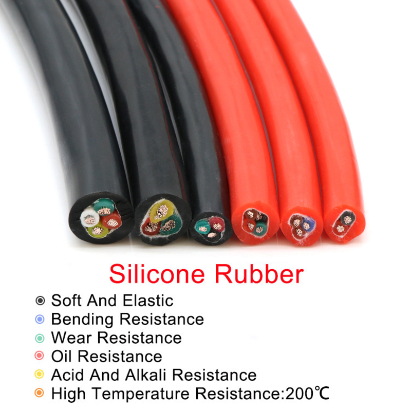 Square 0.5mm Black Ultra Soft Sheath Wire 2 3 4 Core Silicone Rubber Cable Insulated Flexible Copper High Temperature Power Line