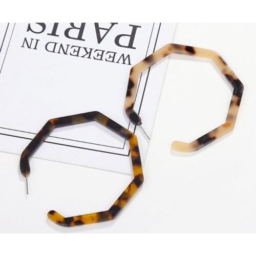Acrylic Marbled Leopard Irregular Round Hoop Earrings Tortoise Shell Jewelry E56A