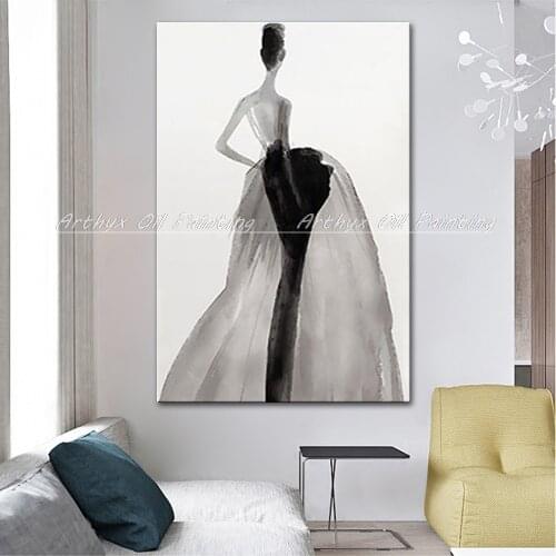 Arthyx Modern Girl Graceful Posture Canvas Art Poster Hand Painted Fashion Figure Oil Paintings Wall Picture For Room Home Decor