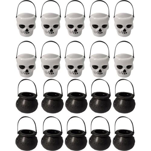 Behogar 10pcs Mini Plastic Halloween Candy Bucket Halloween Cauldron Novelty Halloween Bucket Ornament Skull Witch Toy Candy Pot