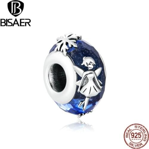 BISAER 2020 New 925 Sterling Silver Snow Fairy Beads Dog Cat Jewelry Charms fit for Bracelets Silver 925 Jewelry EFC369