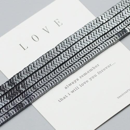 WLYeeS wave Shaped Black Hematite 4x1mm/6x2mm rectangle Natural Stone Spacer Loose beads for Jewelry Making Bracelet Necklace 15