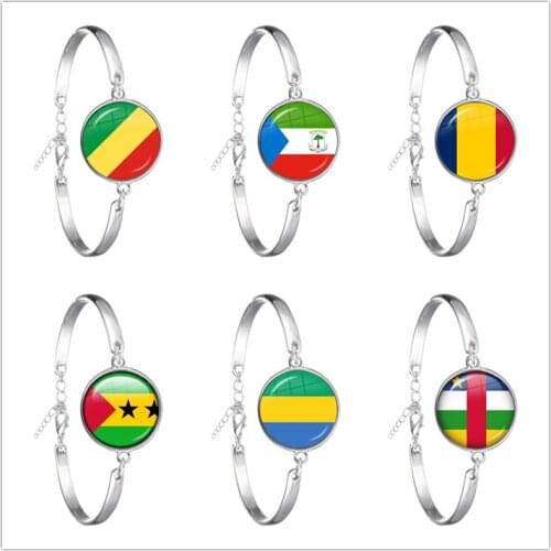 Chad,Central African,Equatorial Guinea,Gabonese,Congo,Sao Tome And Principe National Flag Glass Cabochon Chain Bracelet For Gift