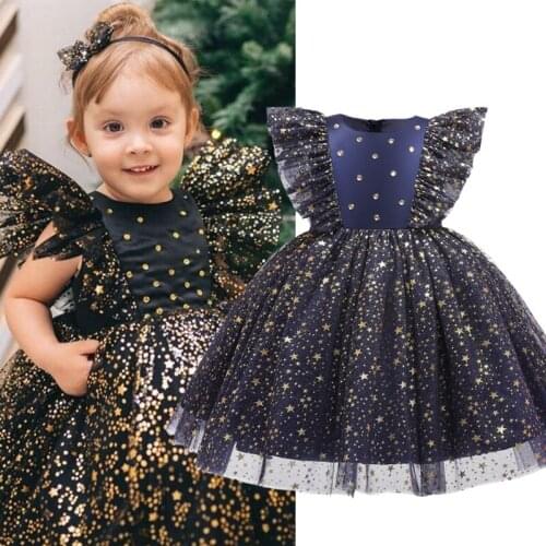 Kid Girls Dress Sequins Mesh Star Princess Vestidos Flowers Girls Wedding Evening Ceremony Gown For 1-5 Years Toddler