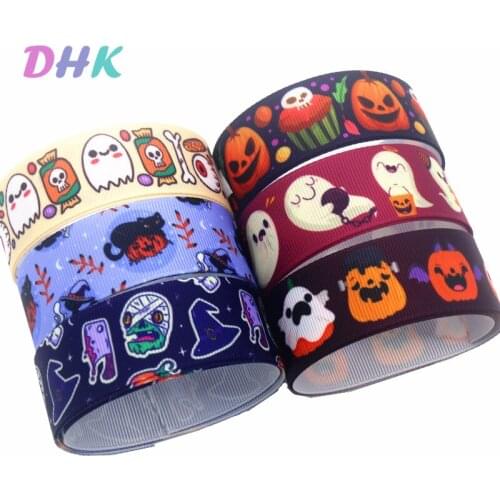 DHK 50yards Halloween Pumpkin Printed Grosgrain Ribbon Accessory Hairbow Headwear Decoration DIY OEM Wholesale S1538