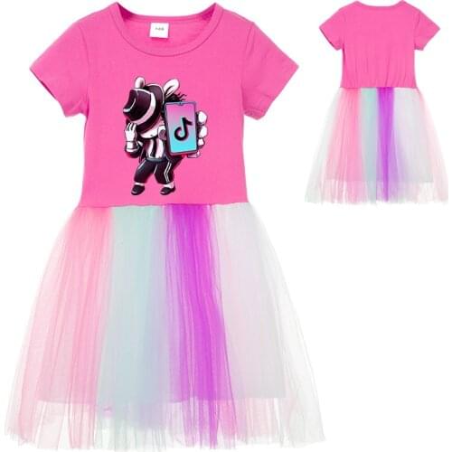 2-12 Years Girls Cotton Dress TIK TOK Summer Short Sleeve Clothing Kids Girls Music Mark A-line Dresses Children Clothes