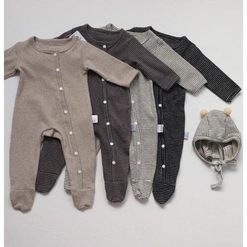 2021 Korean Baby Striped Rompers For Boys And Girl Autumn Newborn Climbing Jumpsuits Long Sleeve Clothes Cotton Infant 0-24m Ins
