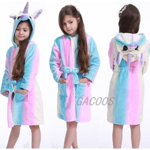 Winter Unicorn Robes Boys Girls Sleepwear Onesies Pajamas Childrens Bathrobes Flannel Hooded Towel Robes Kids Dressing Gowns
