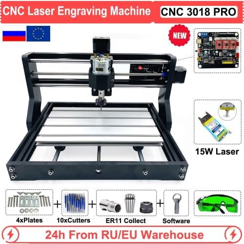 Mini CNC 3018 PRO 15W Laser Router Machine Engraver GRBL Software for stainless steel stone