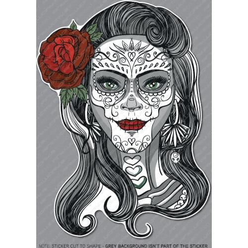 Mexican Sugar Skull Girl Flower Vinyl Sticker Windshield Bumper Decal Car Van Laptop Wall Fridge waterproof PVC