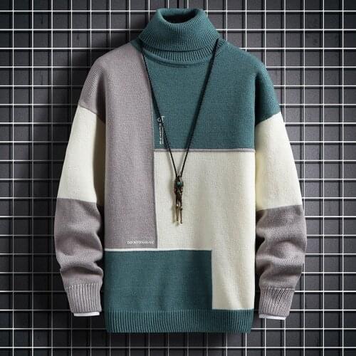 New Winter Thick Warm Sweater Men Korean Style Turtleneck Male Pullover Top Quality Stitching Design Mens Christmas Sweaters