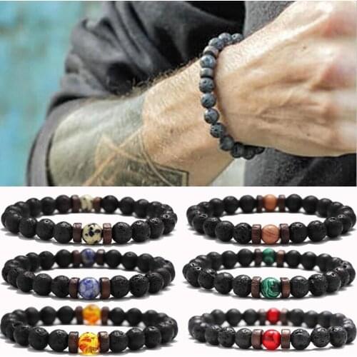 Men Bracelet Natural Moonstone Bead Tibetan Buddha Bracelet Chakra Lava Stone Diffuser Bracelets Men Jewelry Gift Wholesale