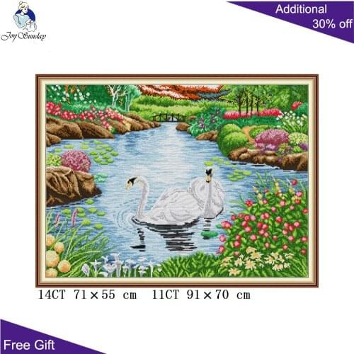 Joy Sunday Swan Lake DA467 14CT 11CT Stamped and Counted Home Decoration Swan Lake Animal Needlework Cross Stitch Kits