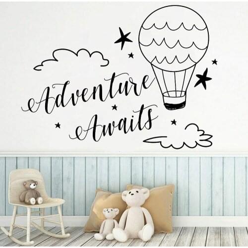 Adventure Awaits Wall Decal Boys Room Decor Nursery Clouds and Hotair Balloons Wall Sticker Travel Vinyl Wall Decor Decal C920