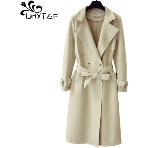 UHYTGF 2019 Autumn New Women Trench Coat Europe America Fashion Trend Double-Breasted Slim Long Womens Korean Trench tops X336