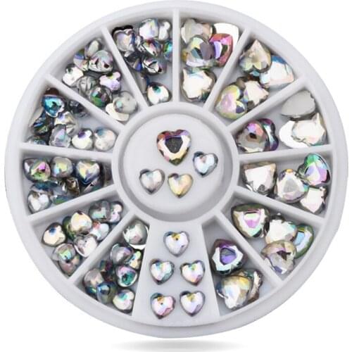 New Crystal AB Glitter Nail Art Rhinestones,3sizes Heart Design Nail Tips Beads Studs,DIY Manicure Beauty Nail Decoration Tools
