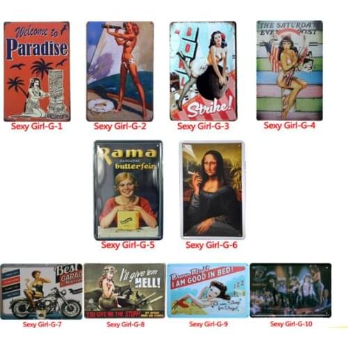 New Metal Wall Decor Pin-Up Sexy Girl Coffee Bar Home Shop Metal Tin Sign Decor Iron Painting Wall Decor Vintage Pictures