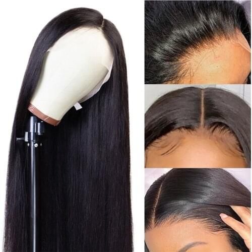 Lace Front Wig Long Straight Dark Color With Baby Hair Heat Resistant Fiber Middle Part Lace Wig For Black Women
