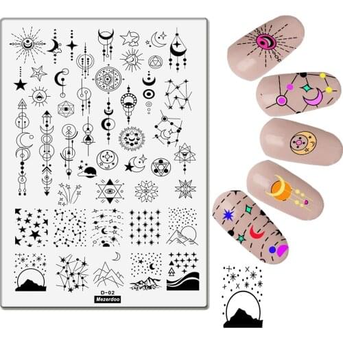 Galaxy Nail Stamping Plate Moon Sun Image Universe Star Pendant Design Stencil Large Nails Stamp DIY Manicure Templates Nail Art