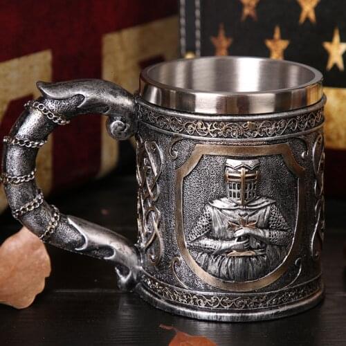 Resin Black Knightn Coffee Cup Goblet Beer Cup Red Wine Glass Double Wall Non-rust Steel Knight Cup Decoration Cup Friend Gifts