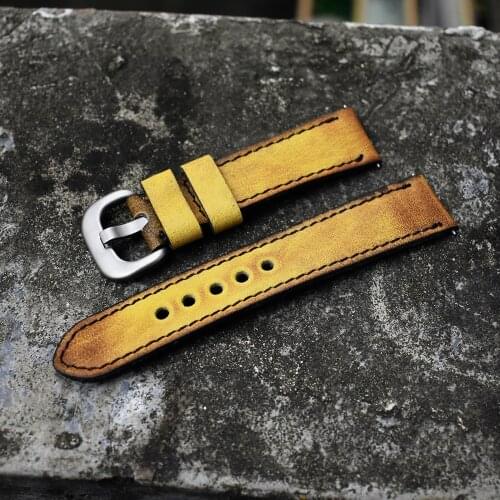 Retro Handmade Watchband 20mm 22mm 24mm Vintage Leather for Panerai Watch Band Strap Wrist Belt D Buckle