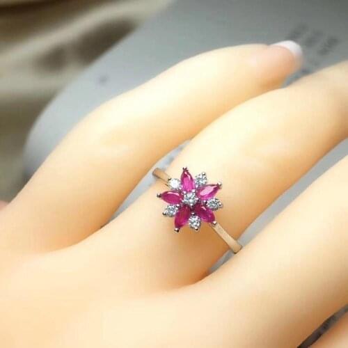 Luxurious big Row geometry Natural red ruby Ring Natural gemstone Ring S925 sterling silver women party girl gift Jewelry