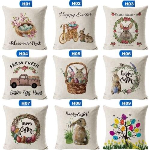 Happy Easter Cushion Cover Cartoon Rabbit Bunny Egg Print Throw Pillow Cover Polyester Cushion Case Sofa Decorative Pillow Case