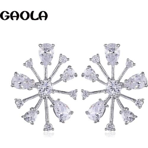 GAOLA High Quality Snowflake Earrings Silver Color Cubic Zircon Stud Earring Wedding Gift GLE9188