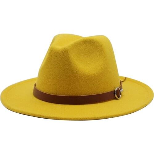 Women Men Wide Brim Wool Felt Jazz Fedora Hats Panama Style Cowboy Trilby Party formal Dress Hat Large Size Yellow white